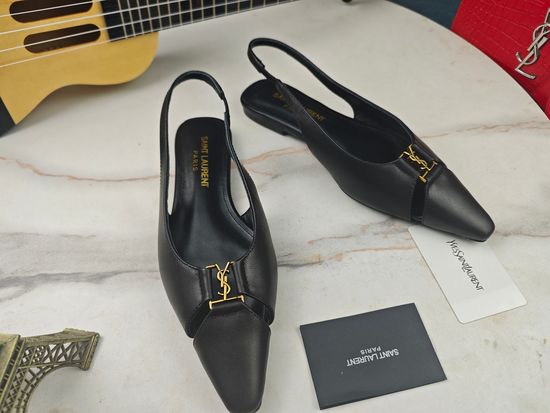 Yves Saint Laurent Flat Black Leather Sole Casual Daily Sandals