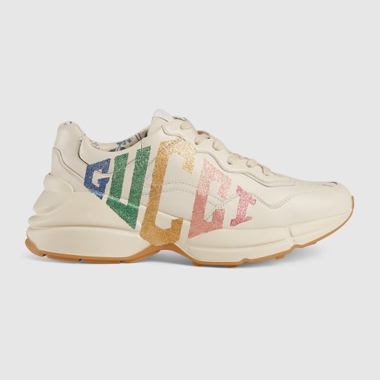 Gucci Classic Distressed Printed Leather Casual Sneakers