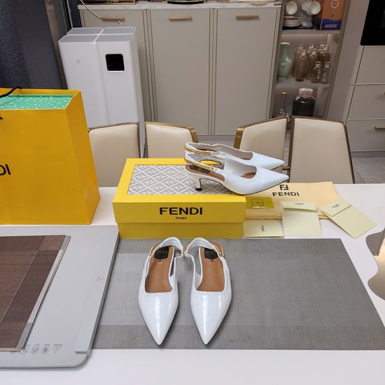 Fendi Grained Leather Closed Toe Slides With Ankle Chain