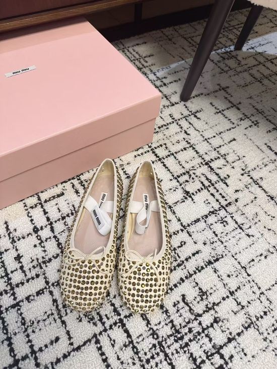 Miu Miu Sparkling Ballet Flats with Diamond Ornaments