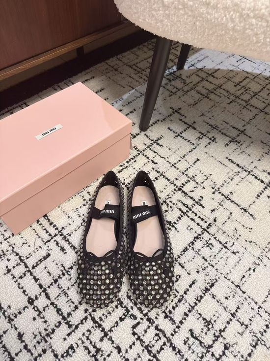 Miu Miu Sparkling Ballet Flats with Diamond Ornaments
