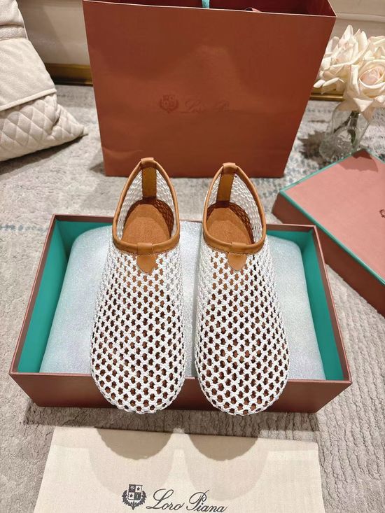 Loro Piana Crocheted Mesh Flat Ballet Shoes Lightweight Versatile Italian Leather Sole