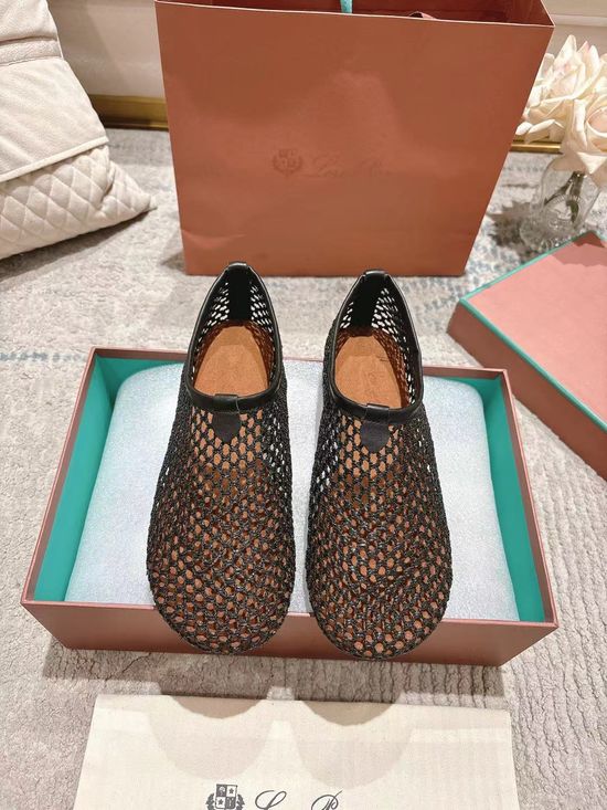 Loro Piana Crocheted Mesh Flat Ballet Shoes Lightweight Versatile Italian Leather Sole