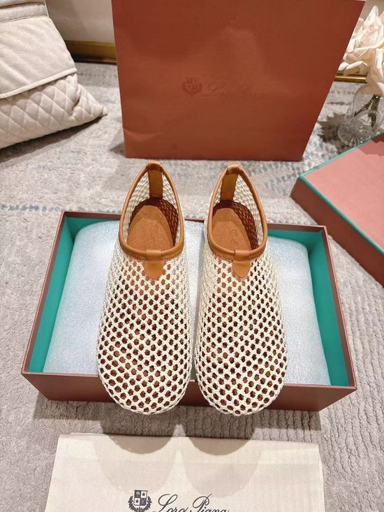 Loro Piana Crocheted Mesh Flat Ballet Shoes Lightweight Versatile Italian Leather Sole