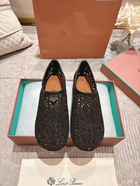 Loro Piana Crocheted Mesh Flat Ballet Shoes Lightweight Versatile Italian Leather Sole