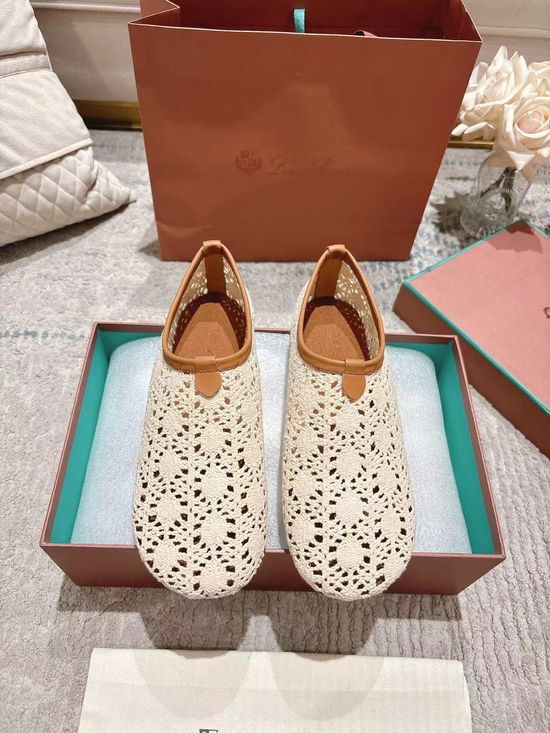 Loro Piana Crocheted Mesh Flat Ballet Shoes Lightweight Versatile Italian Leather Sole