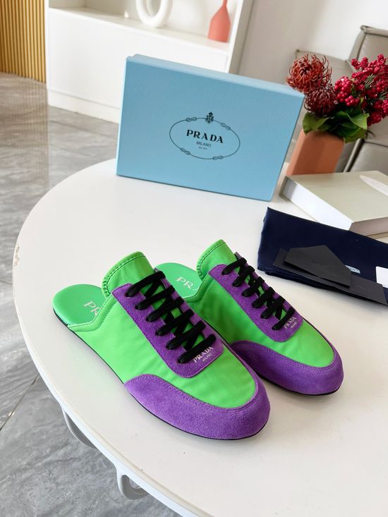 Prada Suede Upper Sheepskin Lined Comfortable Casual Slides