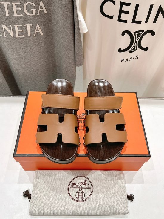 Hermes Classic Leather Upper Casual Versatile Comfortable Summer Slides