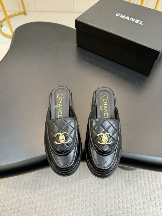 Chanel Classic Buckle Decorated Peep Toe Leather Heels