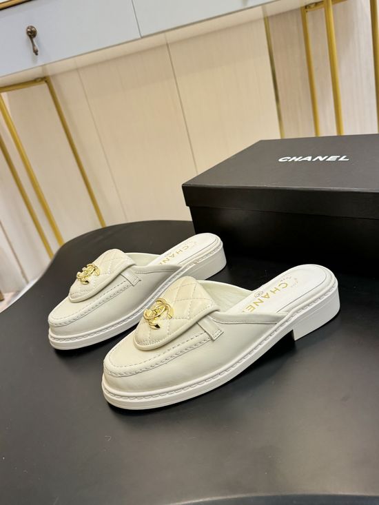 Chanel Classic Buckle Decorated Peep Toe Leather Heels