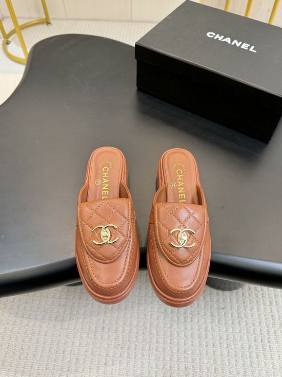 Chanel Classic Buckle Decorated Peep Toe Leather Heels