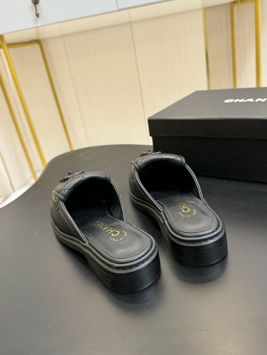 Chanel Classic Buckle Decorated Peep Toe Leather Heels