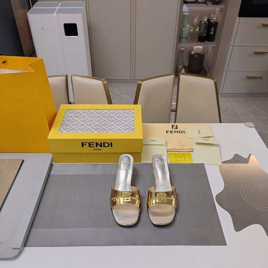 Fendi Premium Leather Sandals with Metal Buckle Comfortable Sole