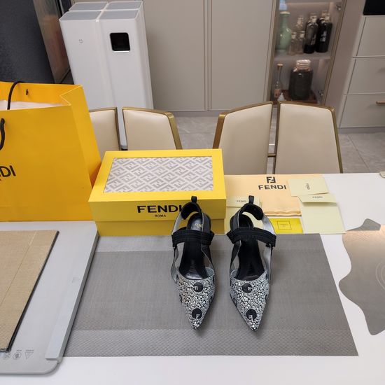 Fendi Elegant Polka Dot Rhinestone Mesh Heeled Sandals