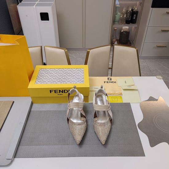 Fendi Elegant Polka Dot Rhinestone Mesh Heeled Sandals