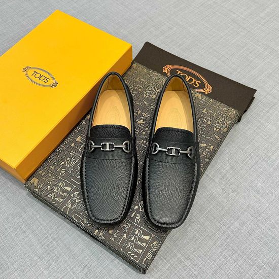 Tods Lizard Pattern Leather Loafers Black