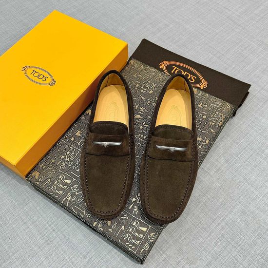 Tods Suede Casual Loafers Coffee