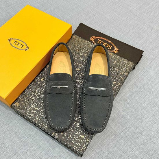 Tods Suede Soft Loafers Dark Gray