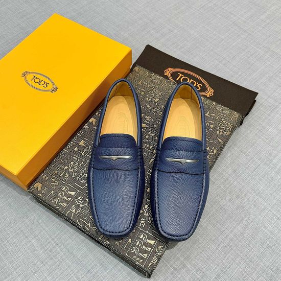 Tods Lizard Pattern Leather Loafers Navy