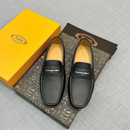 Tods Lizard Pattern Leather Loafers Black