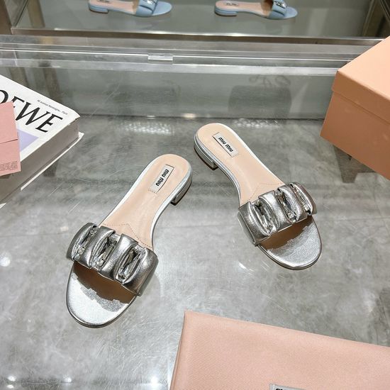 Miu Miu Rhinestone Embellished Slide Sandals Soft Sheepskin Upper