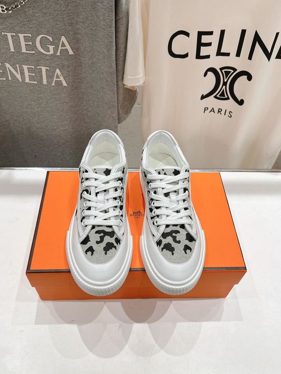 Hermes Top Layer Cowhide Lace-up Daily Casual Sneakers