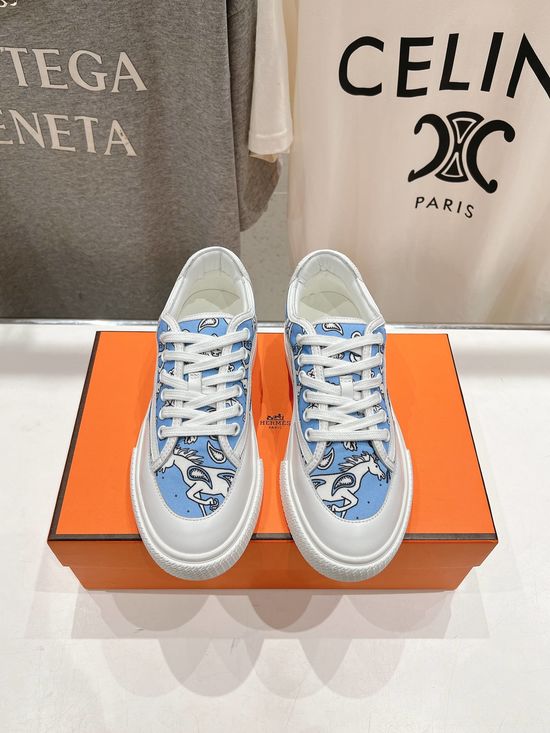 Hermes Top Layer Cowhide Lace-up Daily Casual Sneakers