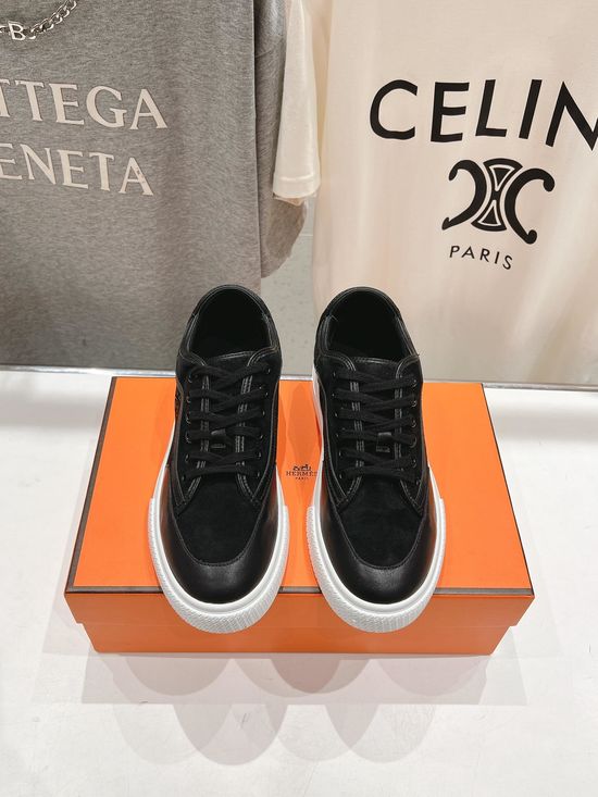 Hermes Premium Leather Lace-up Casual Daily Sneakers