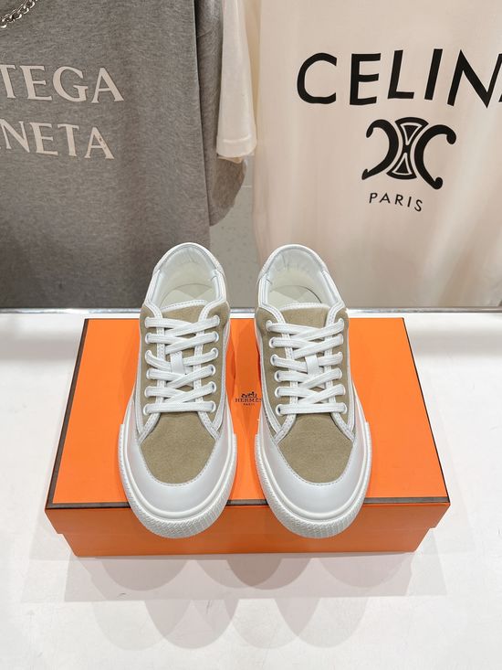Hermes Premium Leather Lace-up Casual Daily Sneakers