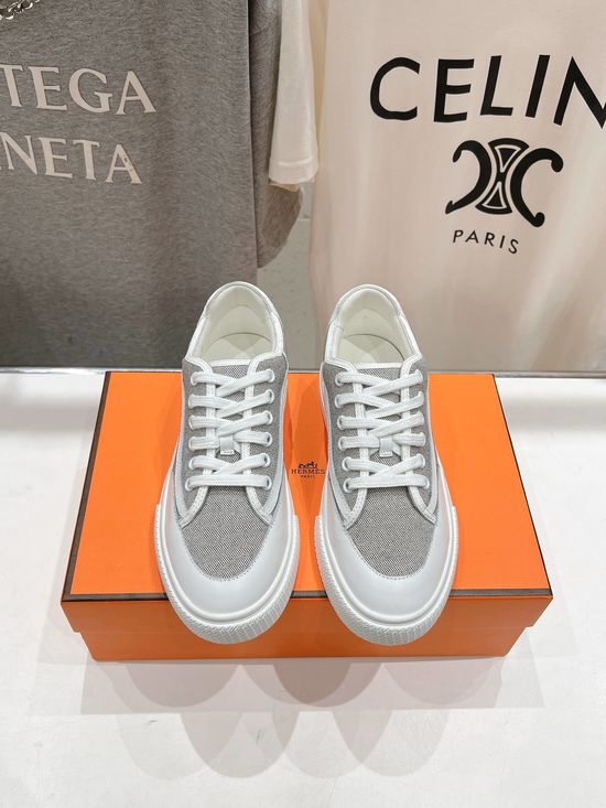 Hermes Premium Leather Lace-up Casual Daily Sneakers