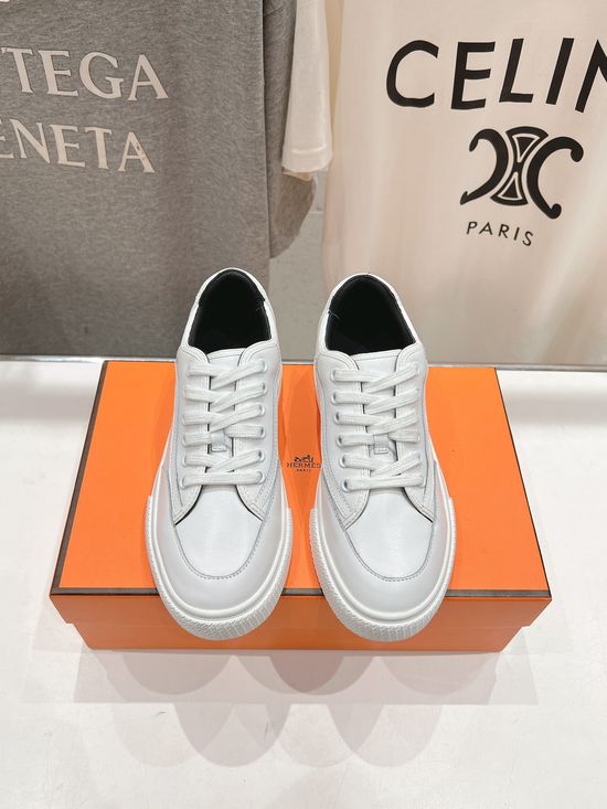 Hermes Premium Leather Lace-up Casual Daily Sneakers