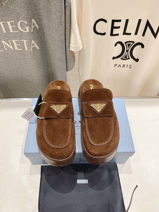 Prada Soft Suede Platform Slip-on Mule Slippers
