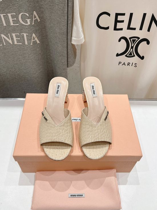 Miu Miu Rhinestone Embellished High Heel Sandals with Soft Leather Upper