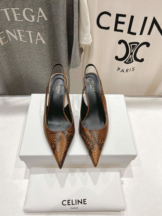 Celine Pointed Toe Heeled Sandals Vintage Leather Upper Comfortable