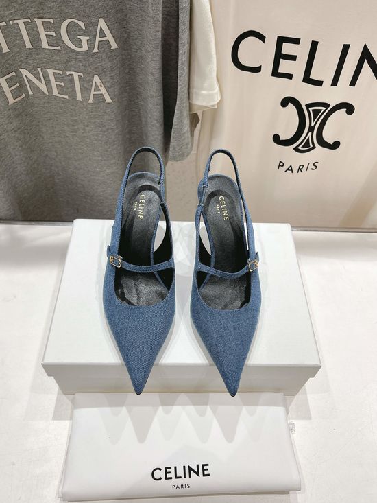 Celine Pointed Toe Heeled Sandals Vintage Leather Upper Comfortable