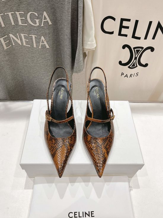 Celine Pointed Toe Heeled Sandals Vintage Leather Upper Comfortable
