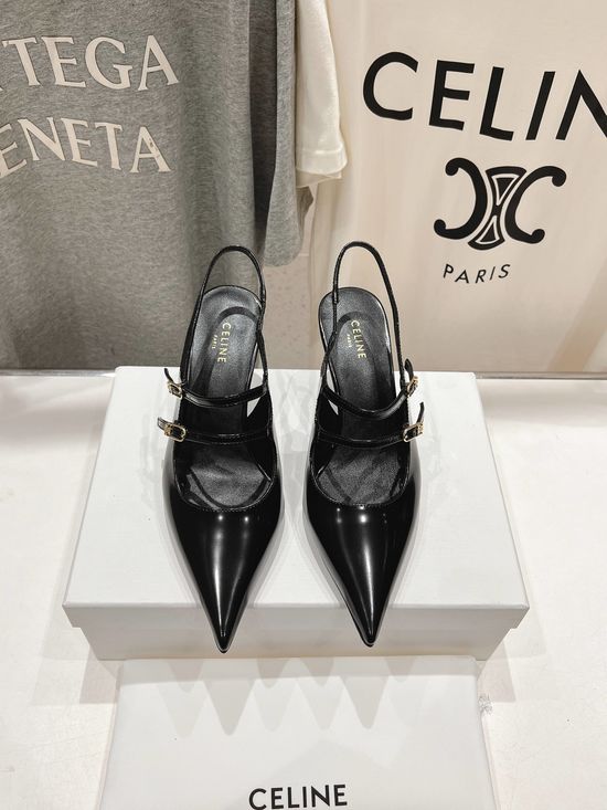 Celine Pointed Toe Heeled Sandals Vintage Leather Upper Comfortable