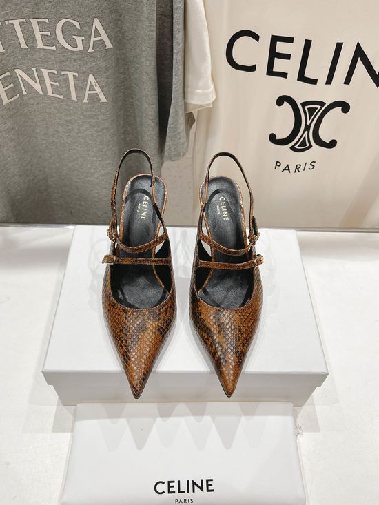 Celine Pointed Toe Heeled Sandals Vintage Leather Upper Comfortable