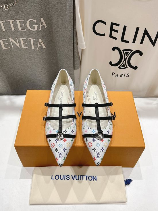 Louis Vuitton Elegant Leather Mary Jane Flats With Classic Printed Details