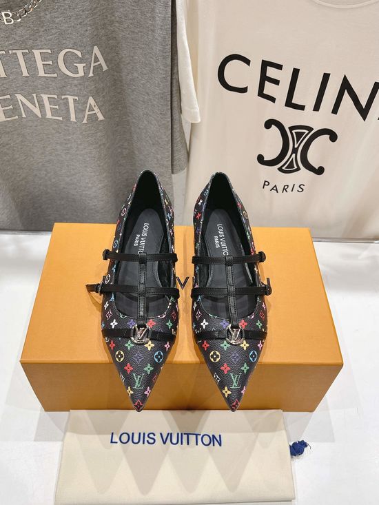 Louis Vuitton Elegant Leather Mary Jane Flats With Classic Printed Details