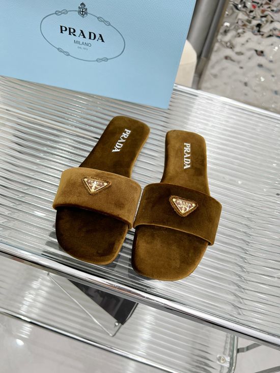 Prada Silk Upper Buckle Flats Lambskin Lining Leather Sole