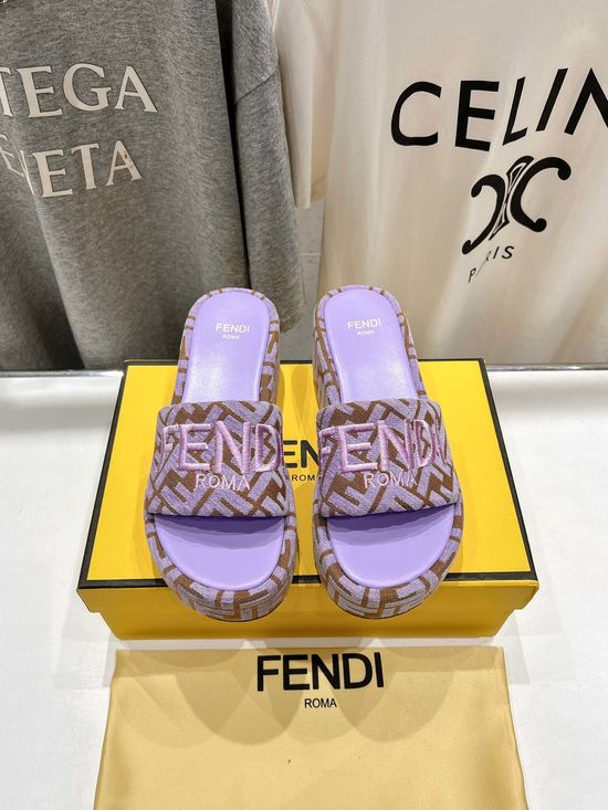 Fendi Wedge Heel Non Slip Leather Lined Slide Sandals