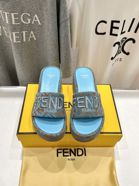 Fendi Wedge Heel Non Slip Leather Lined Slide Sandals