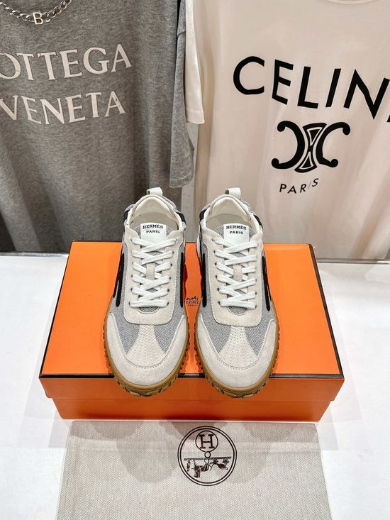 Hermes Suede Leather Casual Sneakers with Non-slip Soles