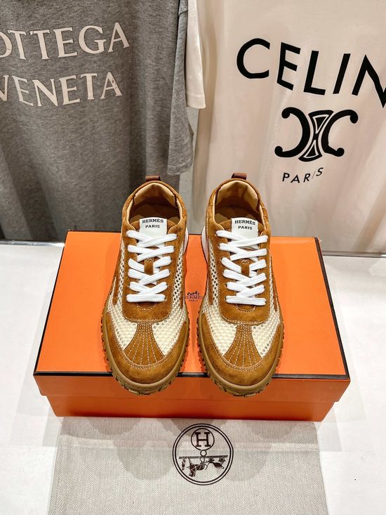 Hermes Suede Leather Casual Sneakers with Non-slip Soles