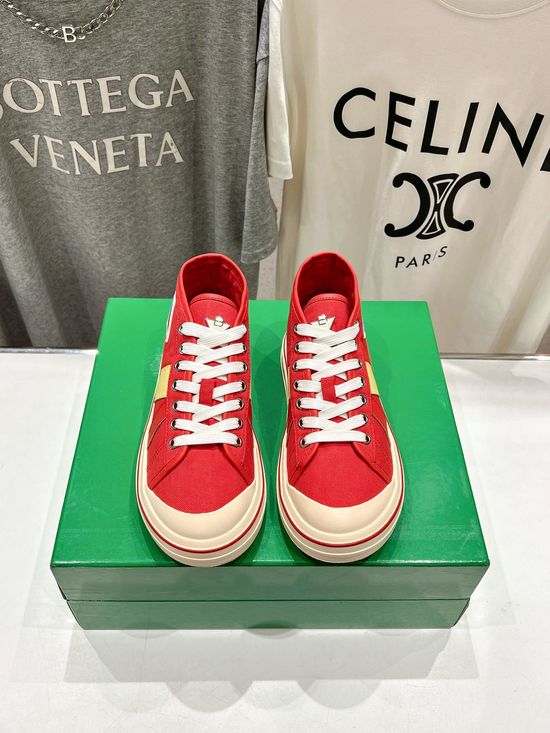 Bottega Veneta High-top Breathable Canvas Sneakers with Leather Trim