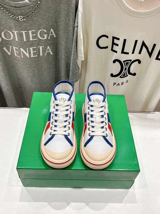 Bottega Veneta High-top Breathable Canvas Sneakers with Leather Trim
