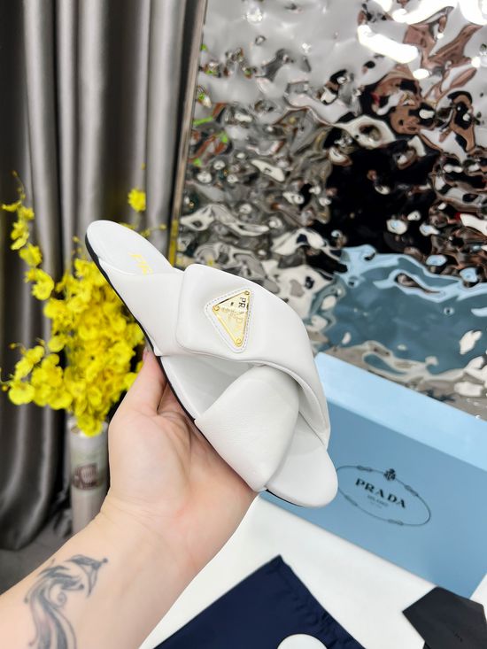 Prada Soft Leather Mule Slides Lightweight Non Slip Easy to Wear