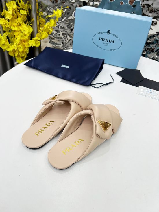 Prada Soft Leather Mule Slides Lightweight Non Slip Easy to Wear