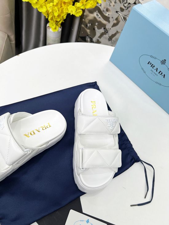 Prada Platform Slip On Slides Soft Leather Comfortable Height Boosting
